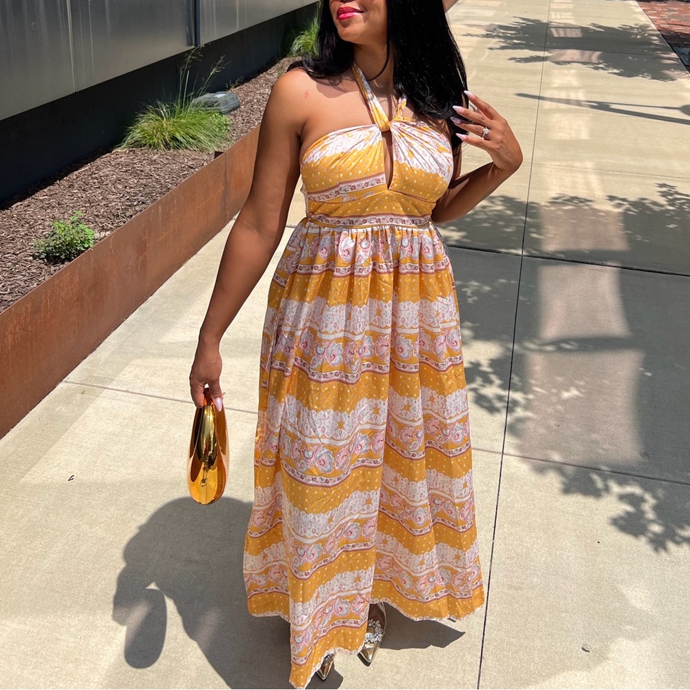 Cupshe Strapless Yellow and White Dress